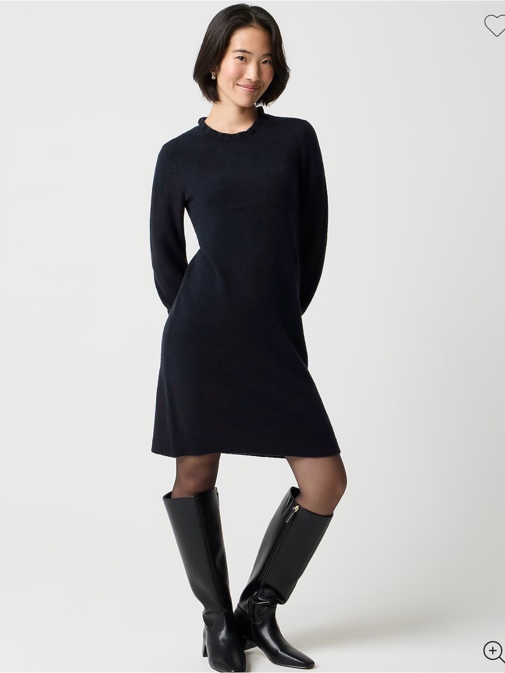 J.CREW Extra-Soft Yarn Black Knit Ruffle Neck Sweater Dress S